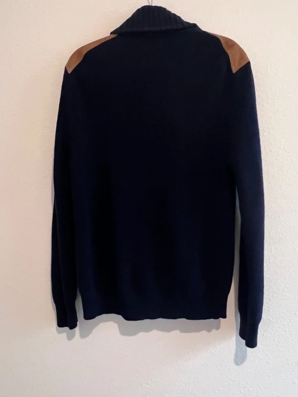 J.Crew Navy Cotton Shawl Collar Cardigan w/ Leather Shoulder Patches M